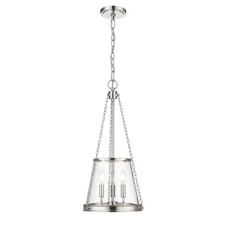 Z-Lite Prescott 3 Light Pendant, Polished Nickel & Clear 341P12-PN